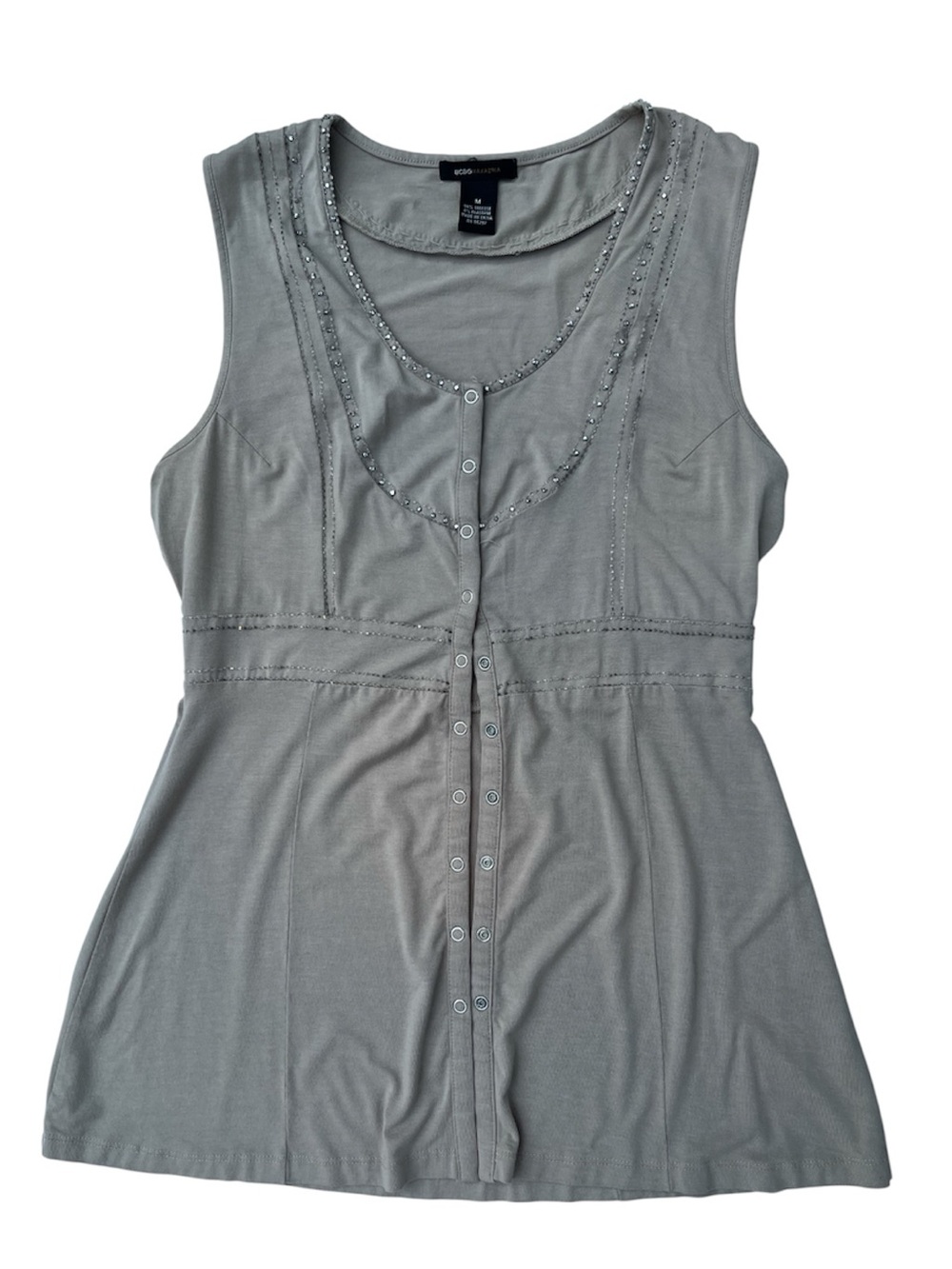 BCBGMaxAzria Sleeveless Embellished Button-Front Top